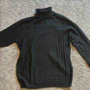 Cozy Black Turtleneck Cable Knit Sweater